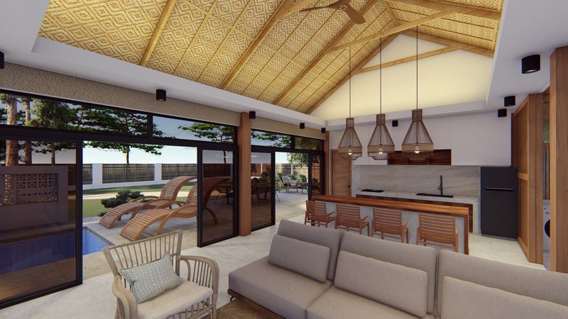 Supplied render of the open living and kitchen space